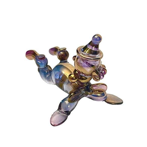 24k Shades Of Gold CLOWN FIGURINE 3" Art Glass One Of A Kind Sculpture + Tag - Picture 9 of 9